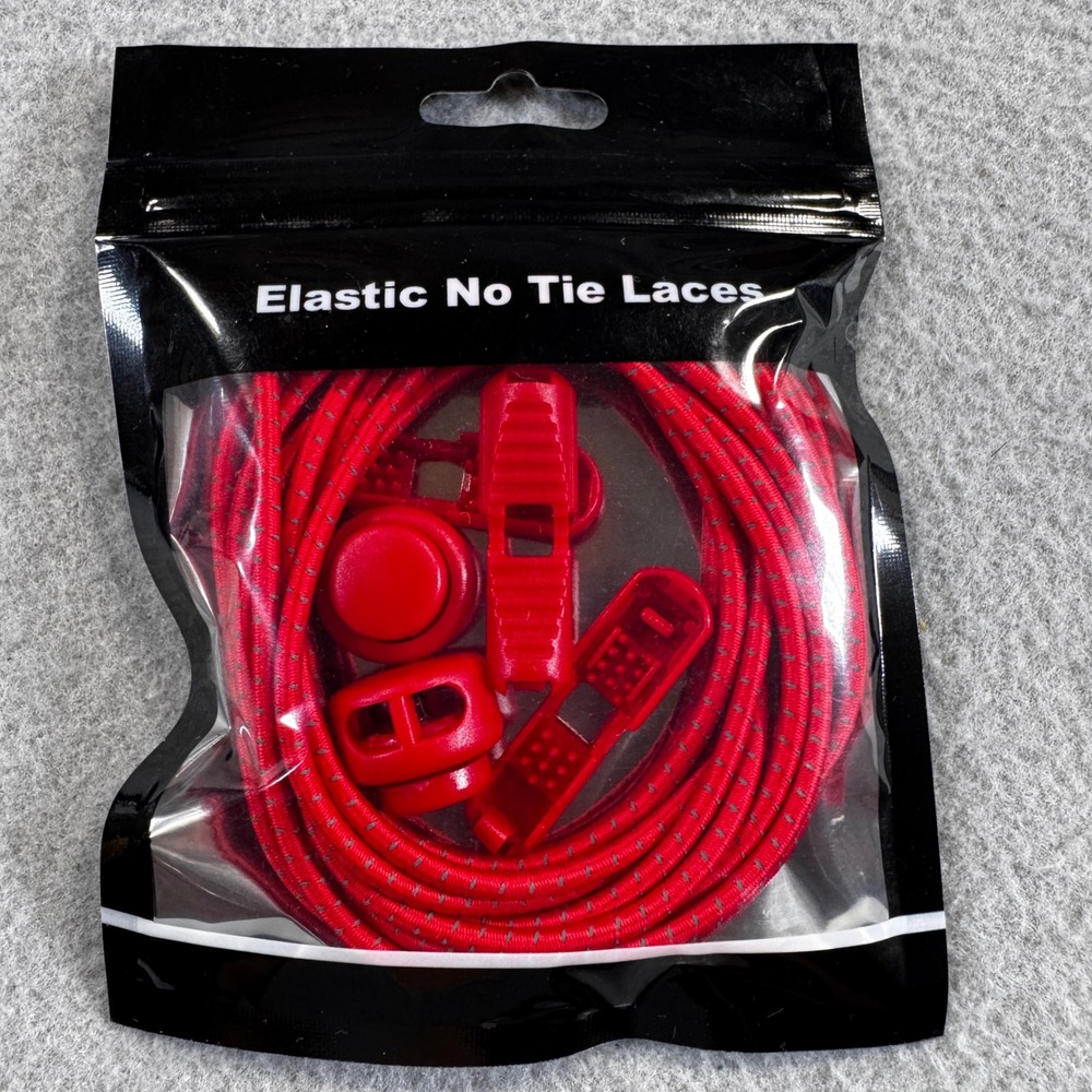 Red Elastic No Tie Laces Reflective Shoe Laces with Tension Locks and Clips